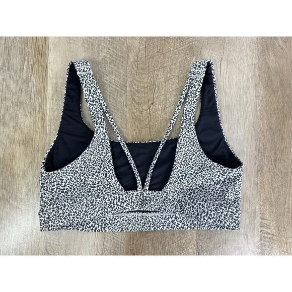 Athleta Exhale Animal Leopard Print Sports Bra Size Small Gray Black Cross Back - Picture 4 of 9
